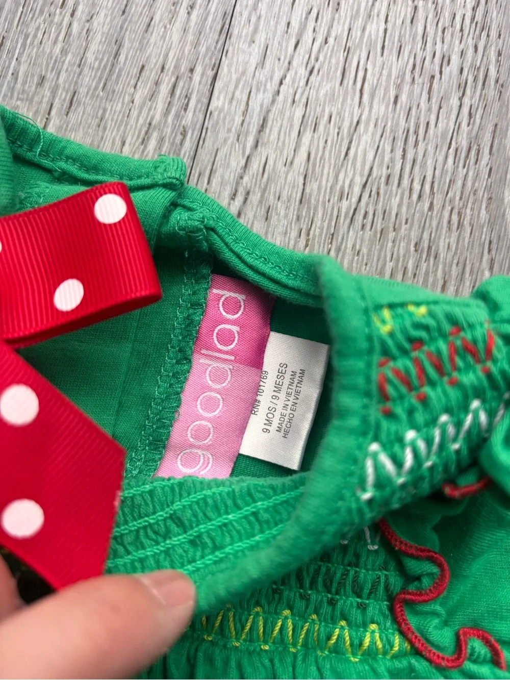 Good Lad Green Dress with Red Polka Dot Bow